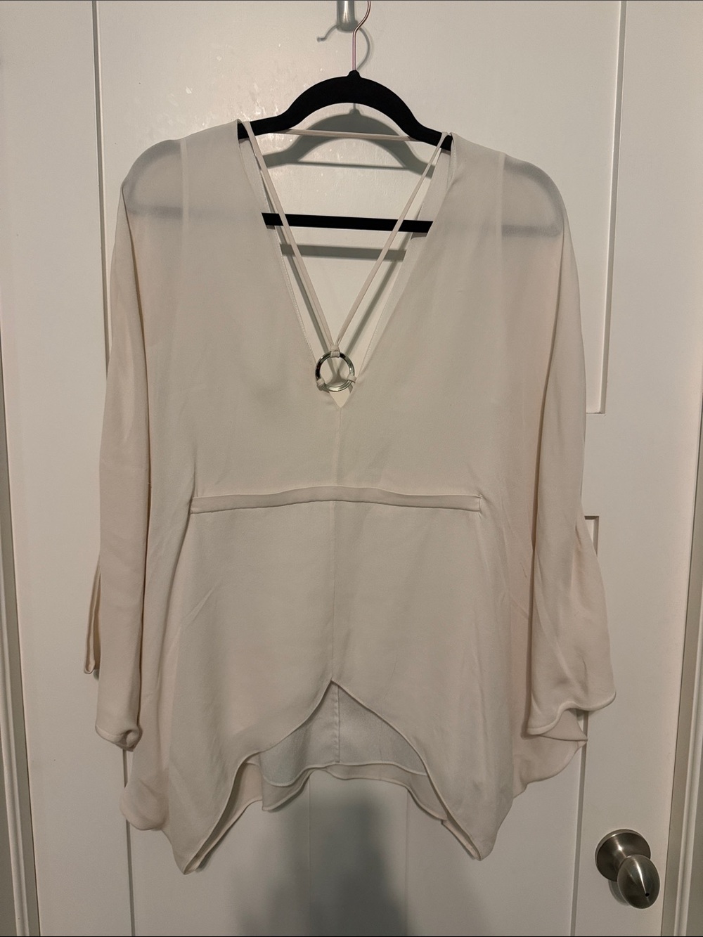 Halston Heritage Cream V-Neck Tunic with Ring Detail